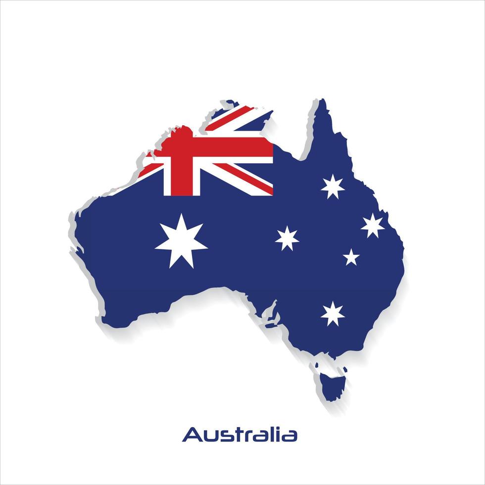 mapa y bandera de australia. contorno del estado australiano con una bandera nacional, fondo blanco, vector