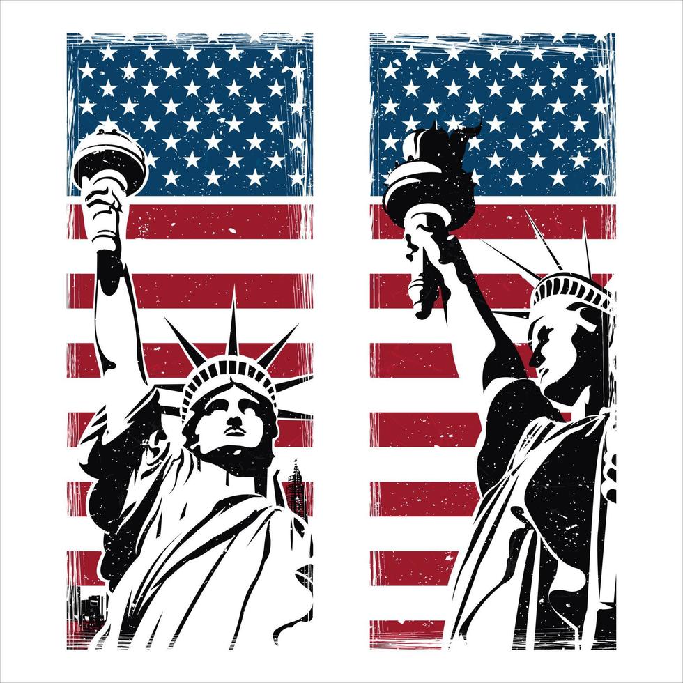 estatua de la libertad, nueva york, símbolo de estados unidos, bandera de estados unidos. estatua de la Libertad. punto de referencia de nueva york y símbolo de libertad y democracia. vector