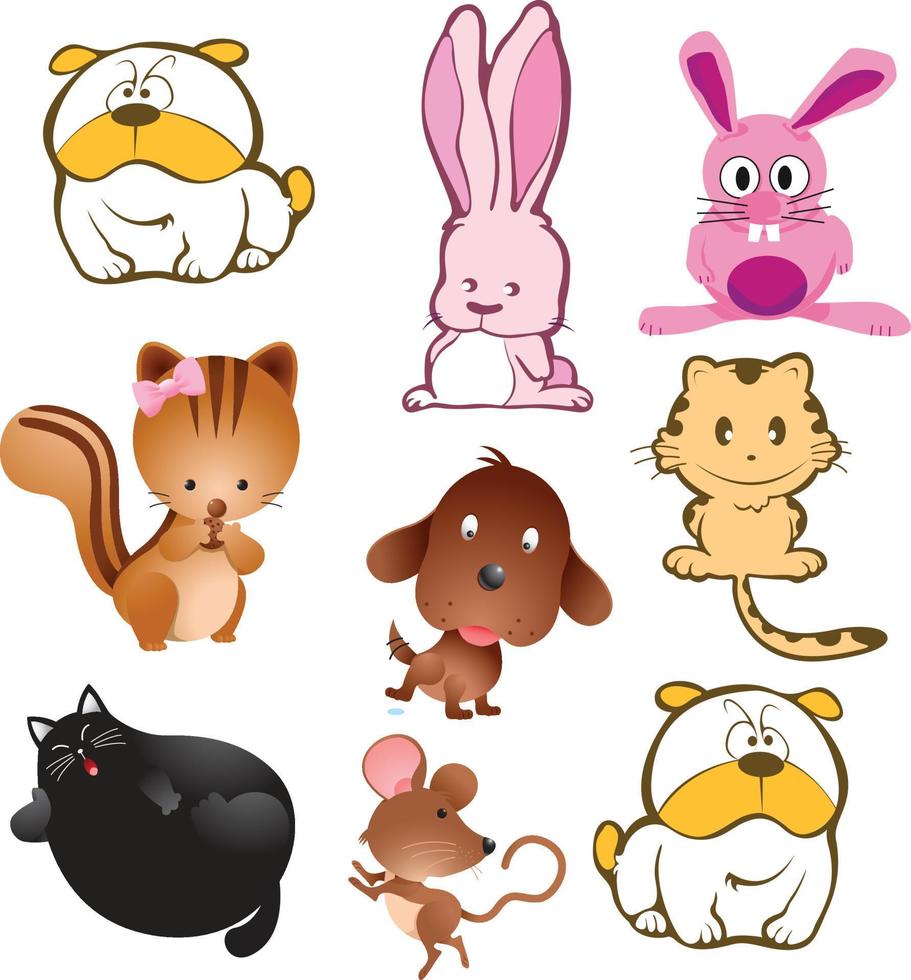 cartoon character sticker decal collection kids cute pet dog cat mouse rabbit vector