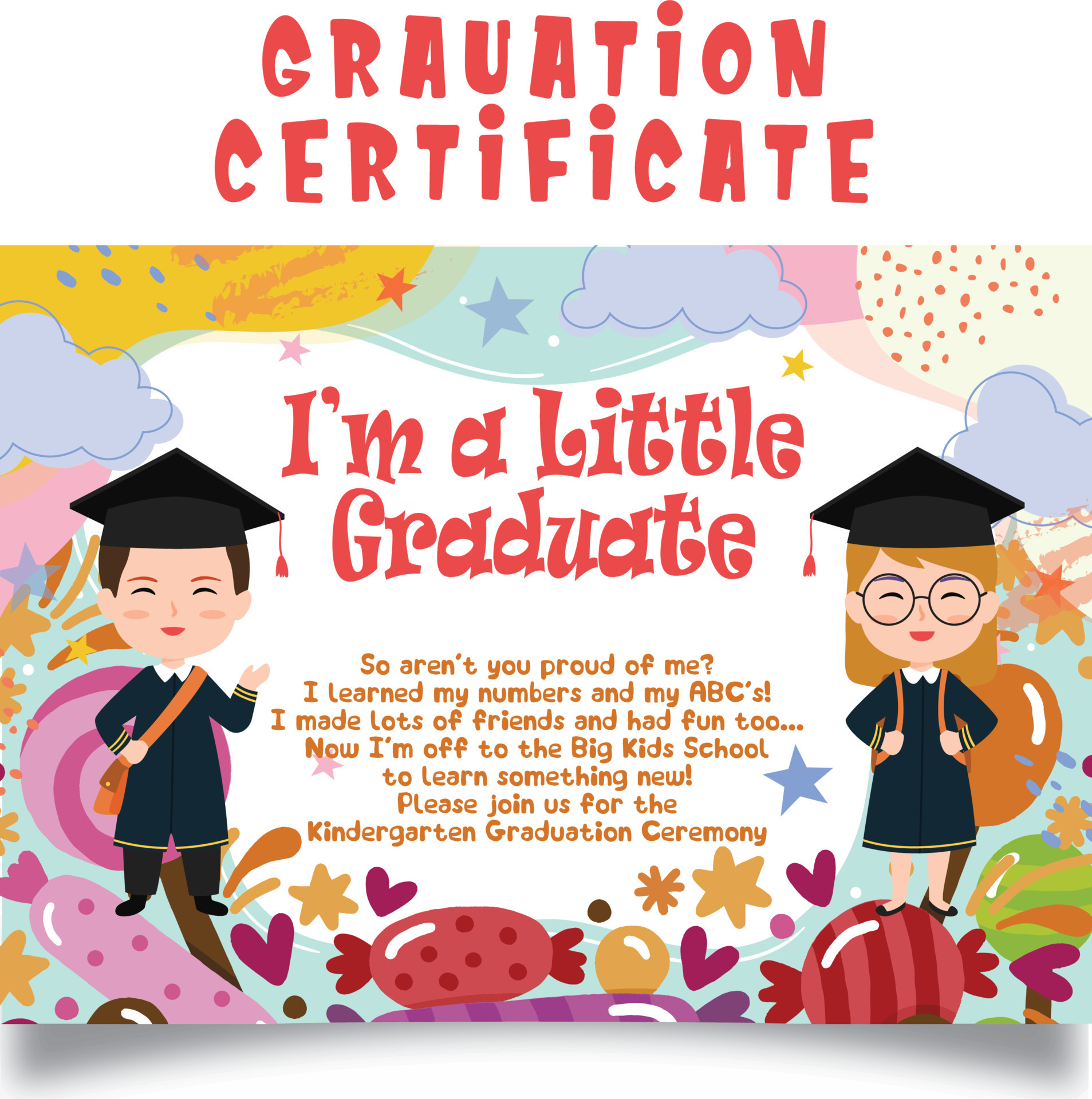 certificate graduation degree montessori kids little junior colorful