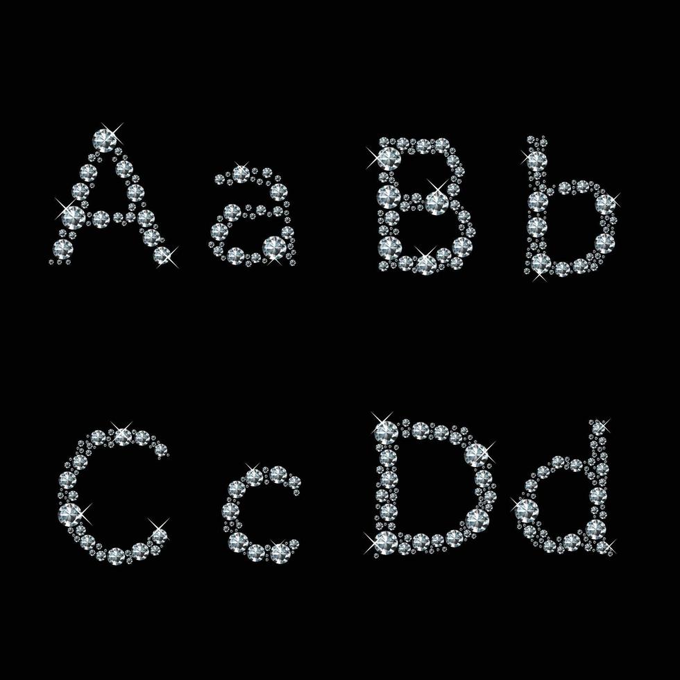diamante letras alfabetos abalorios brillante vaso fuente tipo de letra tesoro vector