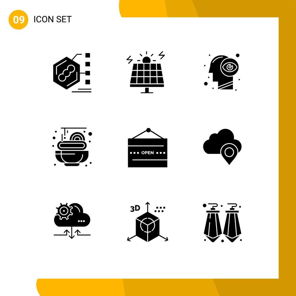 Stock Vector Icon Pack of 9 Line Signs and Symbols for food spaghetti solar pasta eye view Editable Vector Design Elements
