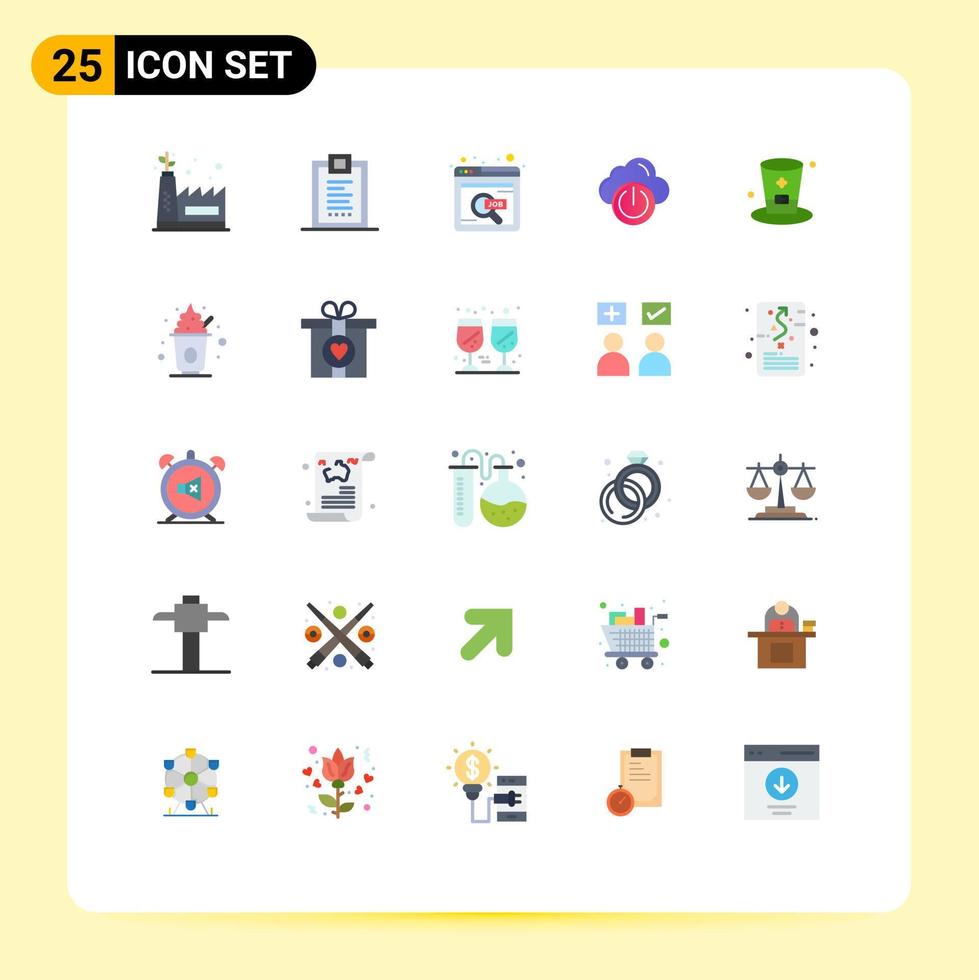 25 User Interface Flat Color Pack of modern Signs and Symbols of drink off find network cloud Editable Vector Design Elements
