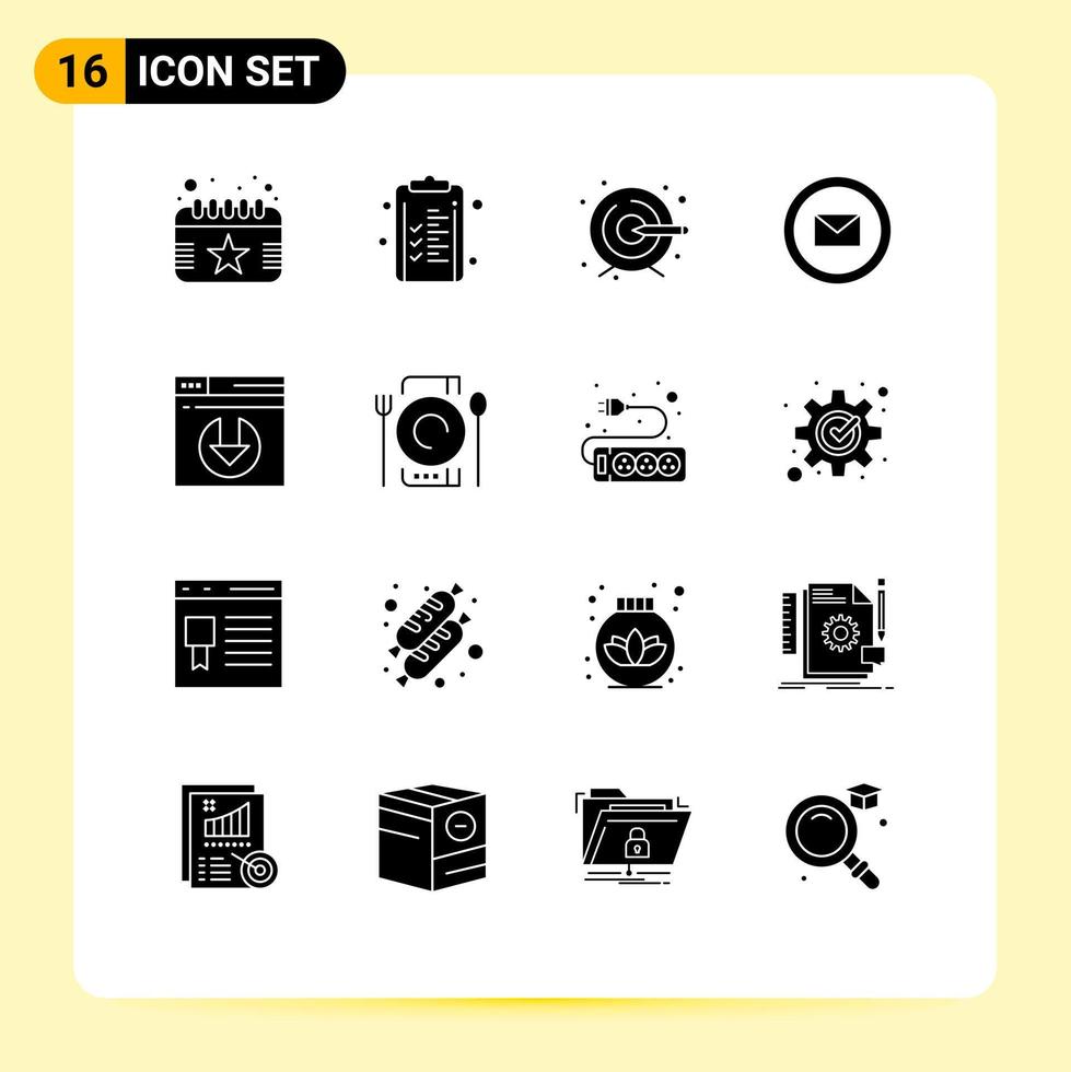 Pack of 16 creative Solid Glyphs of server download web creative web email Editable Vector Design Elements