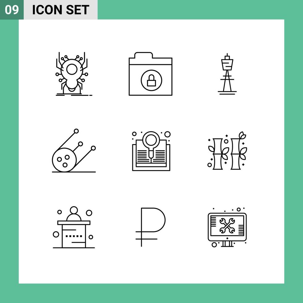 Modern Set of 9 Outlines Pictograph of book shuttle australia science tower Editable Vector Design Elements