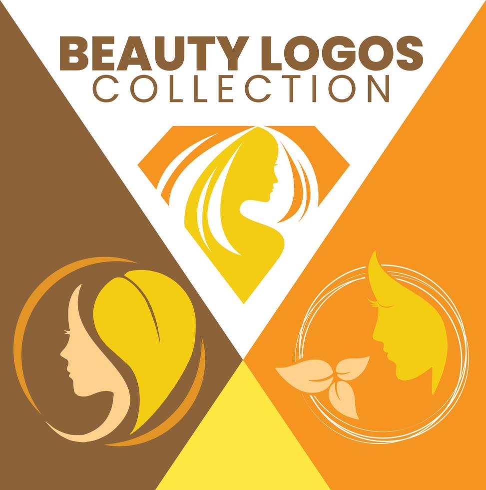 concepto de diseño de logotipo de belleza fresco botánico niña cabello aceite cosmético diamante circular vector