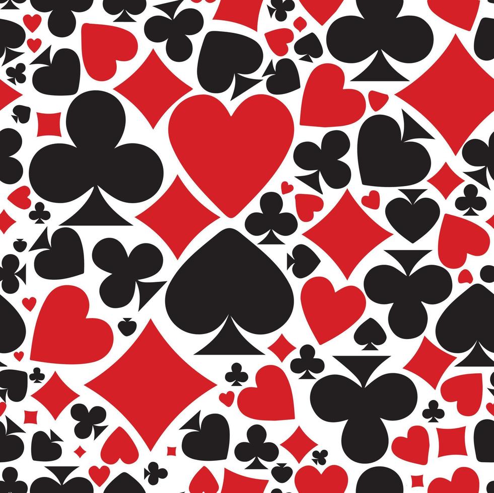 corazón hoja diamante ladrillo rojo negro póquer tarjetas juego patrón inconsútil vector