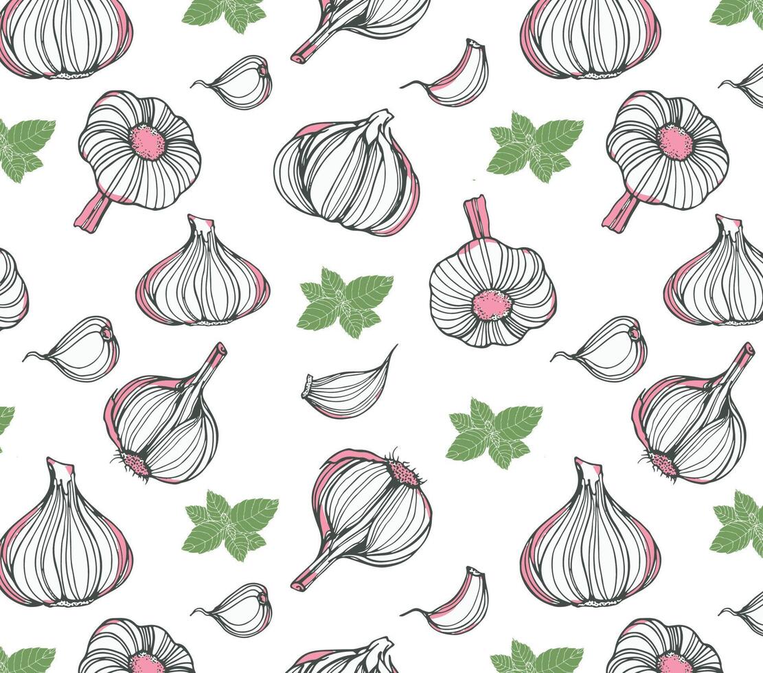 patern seamless vector repeat wrap garlic kitchen leaf fresh food vegetables