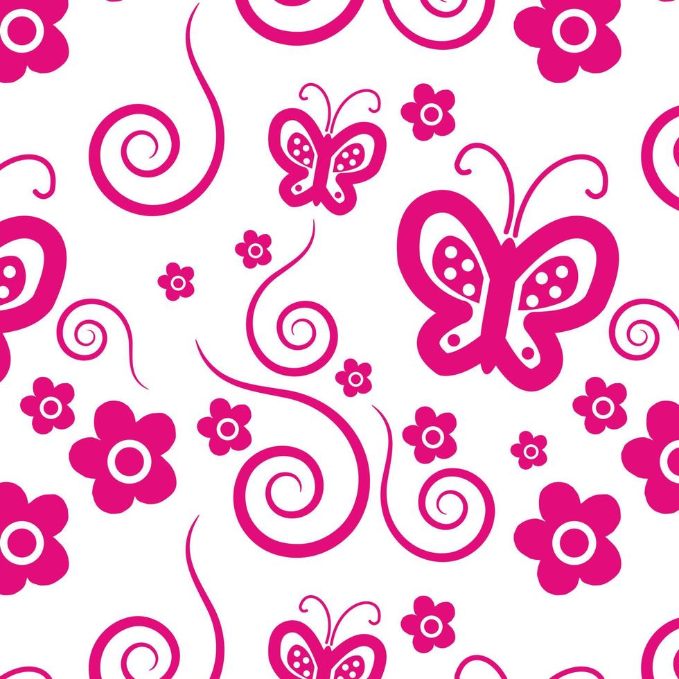 patrón de flores en espiral rosa mariposa repetición vectorial sin costuras vector