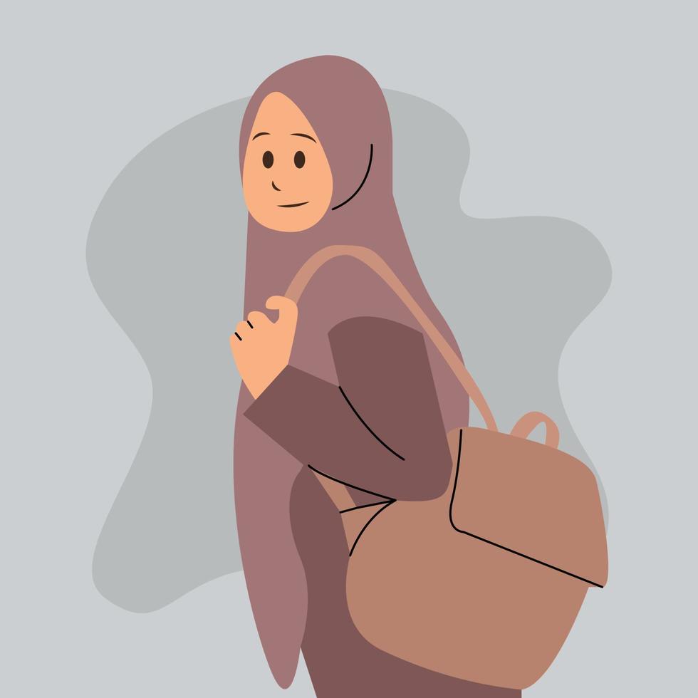 Hijab student carrying shoulder bag vector