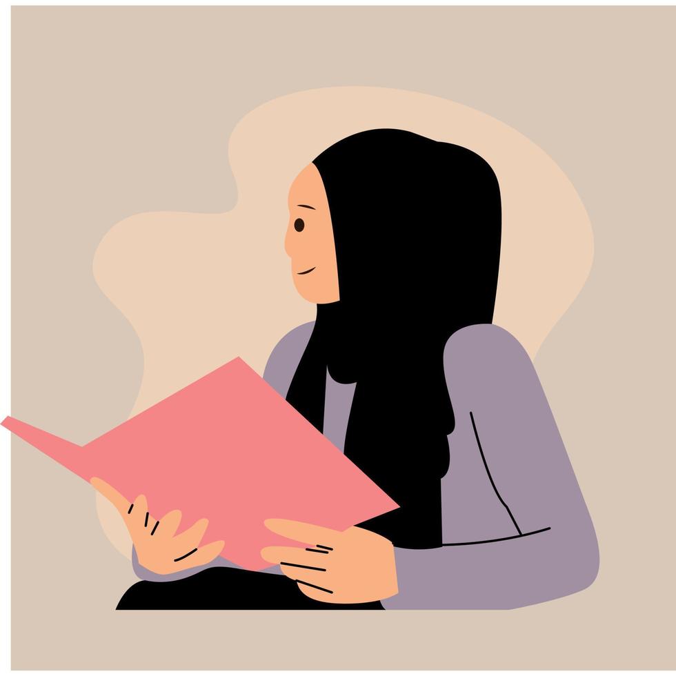 Hijab girl reading a book vector