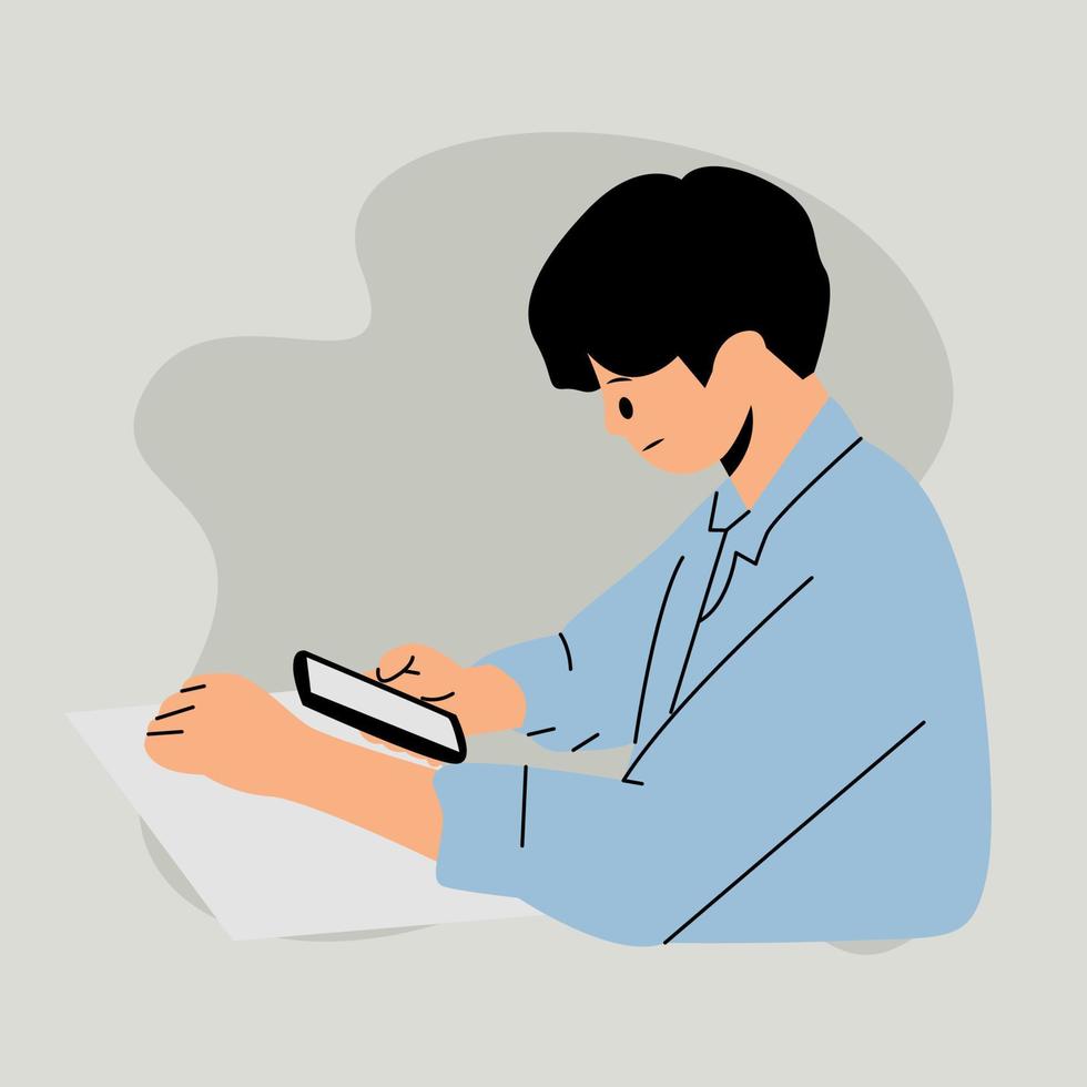 Student boy browsing on phone vector