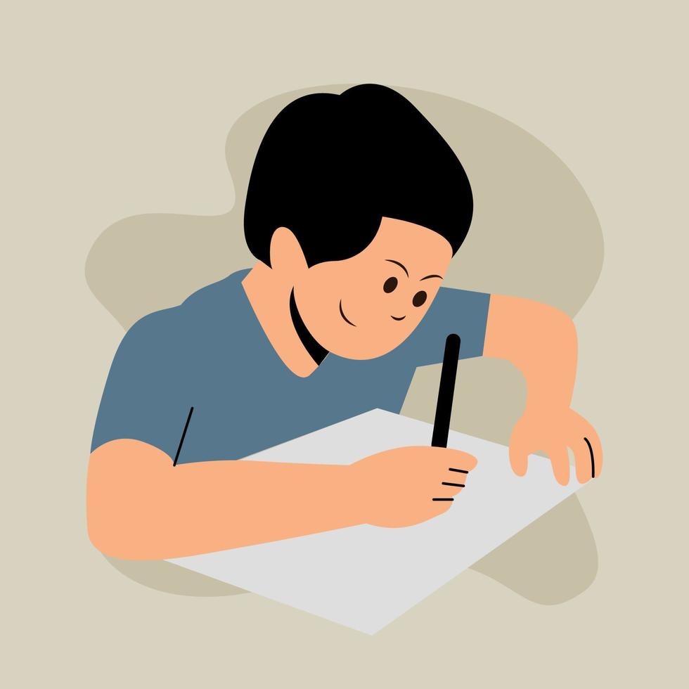 Student boy doing homework vector