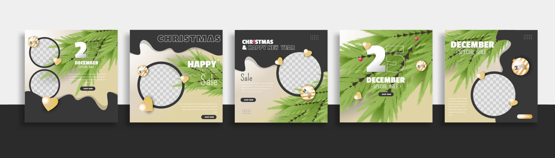 conjunto de banner web de plantilla de publicación de redes sociales de navidad para promociones de su producto. vector