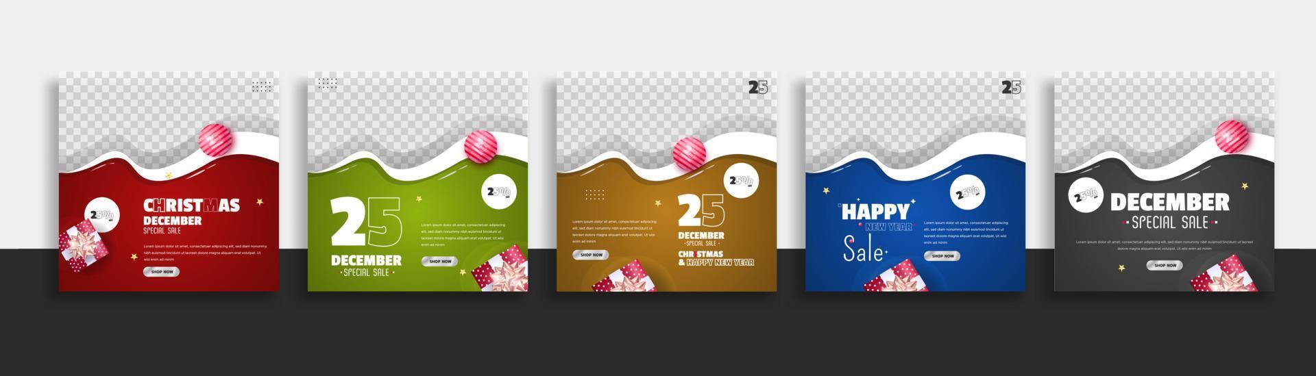 conjunto de banner web de plantilla de publicación de redes sociales de navidad para promociones de su producto. vector