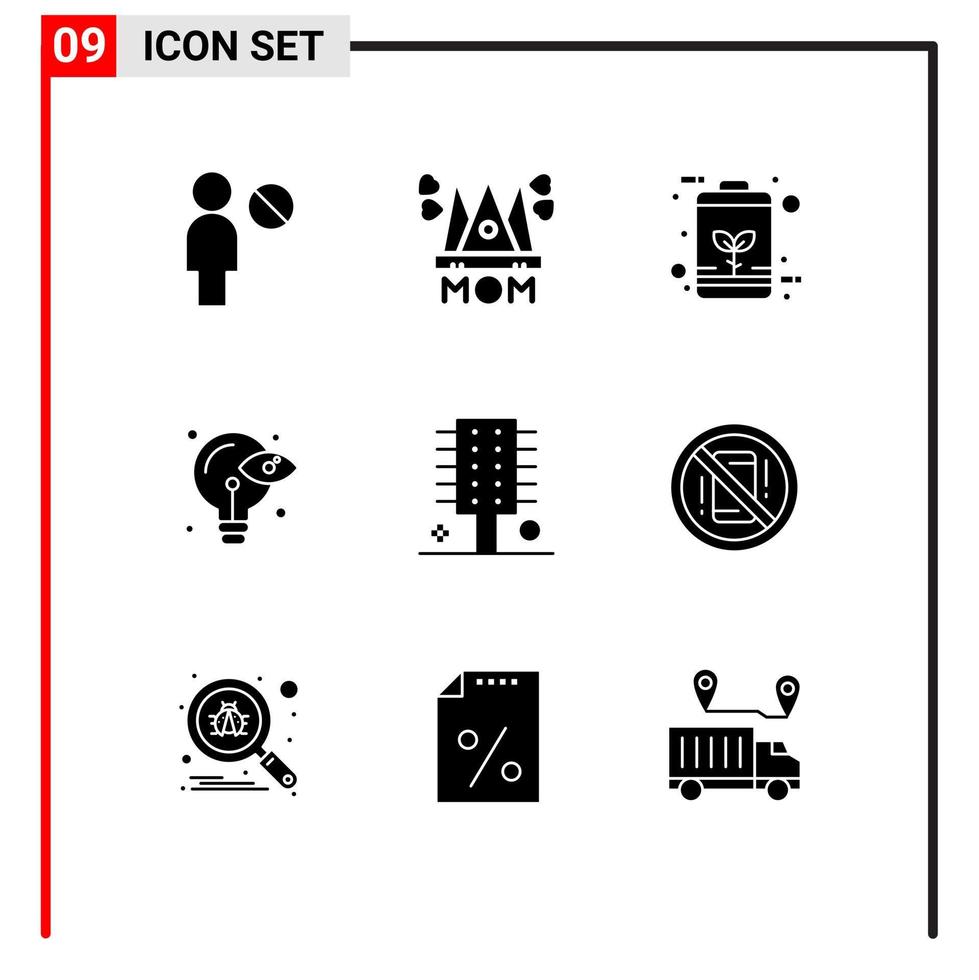 Universal Icon Symbols Group of 9 Modern Solid Glyphs of beauty eye battery process power Editable Vector Design Elements