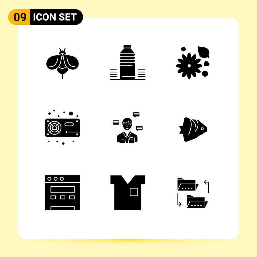 Set of 9 Modern UI Icons Symbols Signs for vga hardware sport fan nature Editable Vector Design Elements