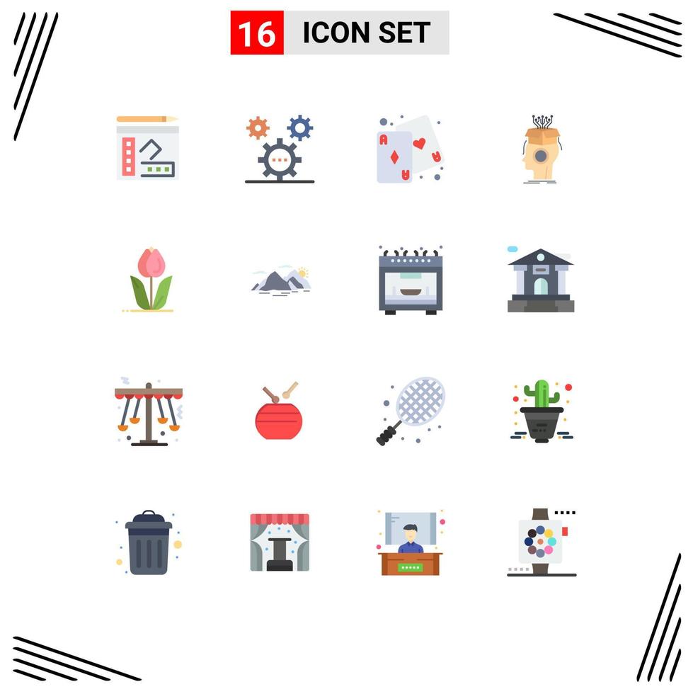 Modern Set of 16 Flat Colors and symbols such as head brain programing artificial play Editable Pack of Creative Vector Design Elements