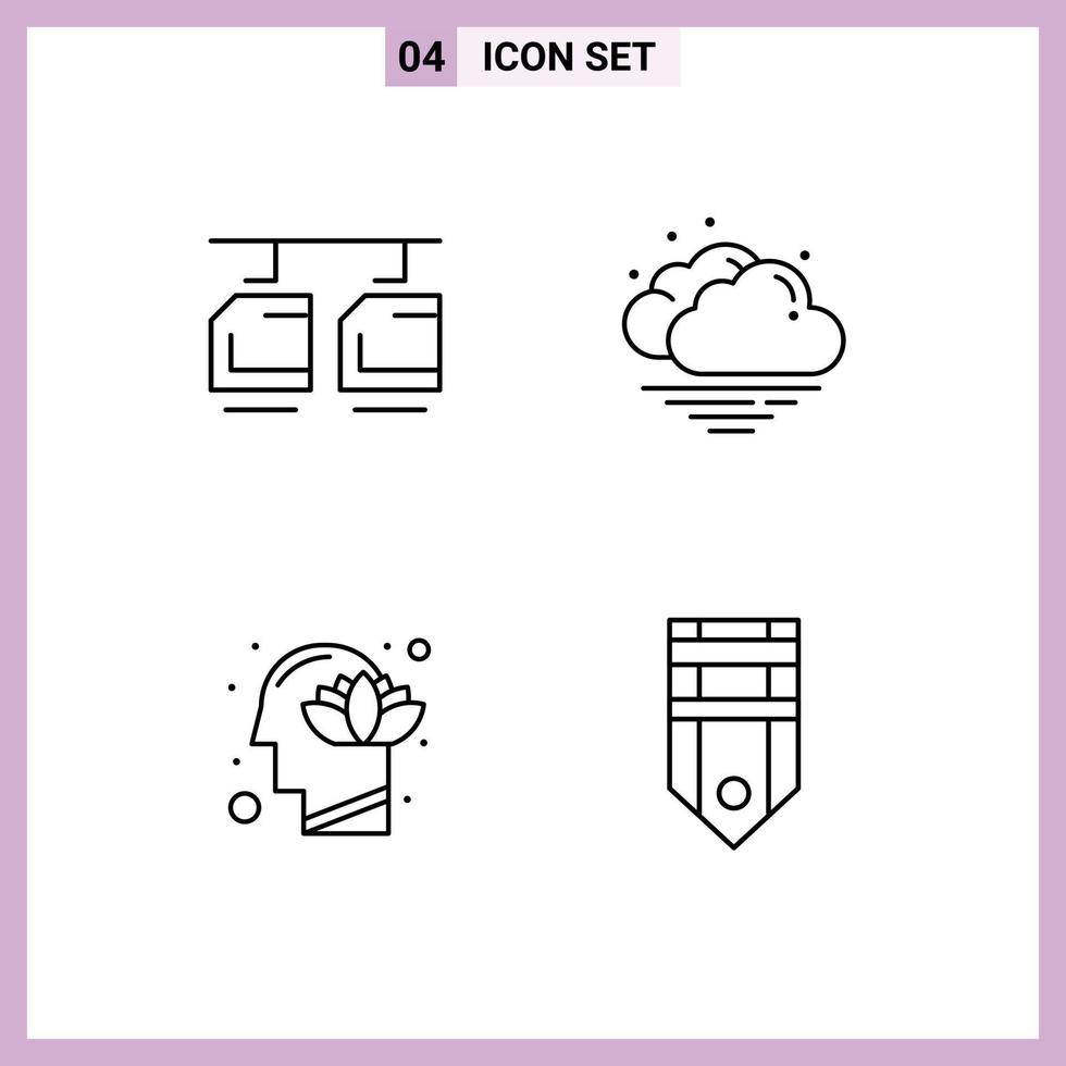 Set of 4 Modern UI Icons Symbols Signs for cable human vehicles weather mind Editable Vector Design Elements