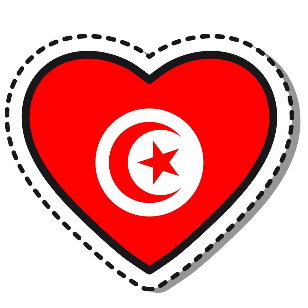 Flag Tunisia heart sticker on white background. Vintage vector love badge. Template design element. National day. Travel sign.