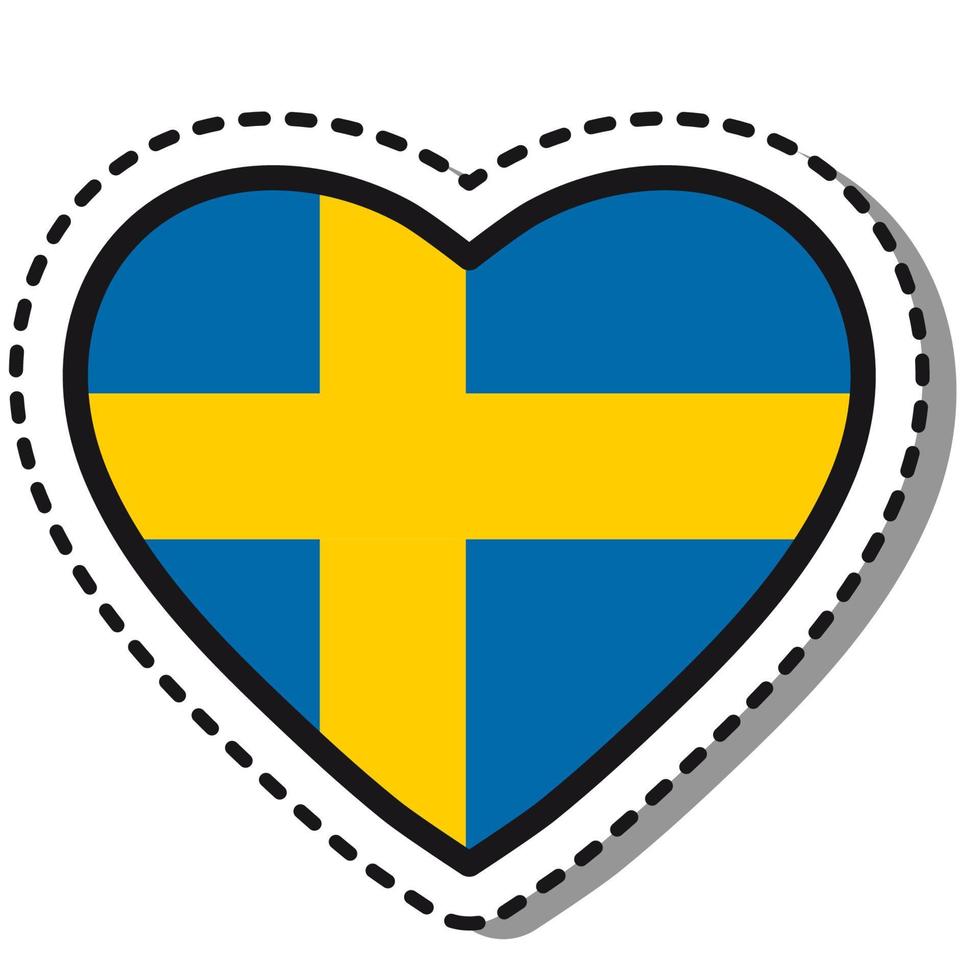Flag Sweden heart sticker on white background. Vintage vector love badge. Template design element. National day. Travel sign.