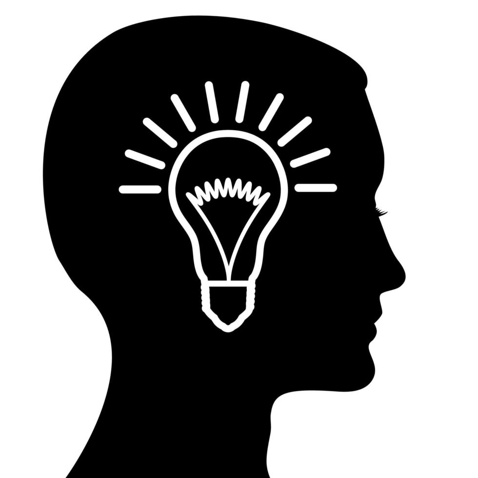 Light bulb in the profile of the head of a beautiful man. Concept for brainstorming, ideas, eureka. vector