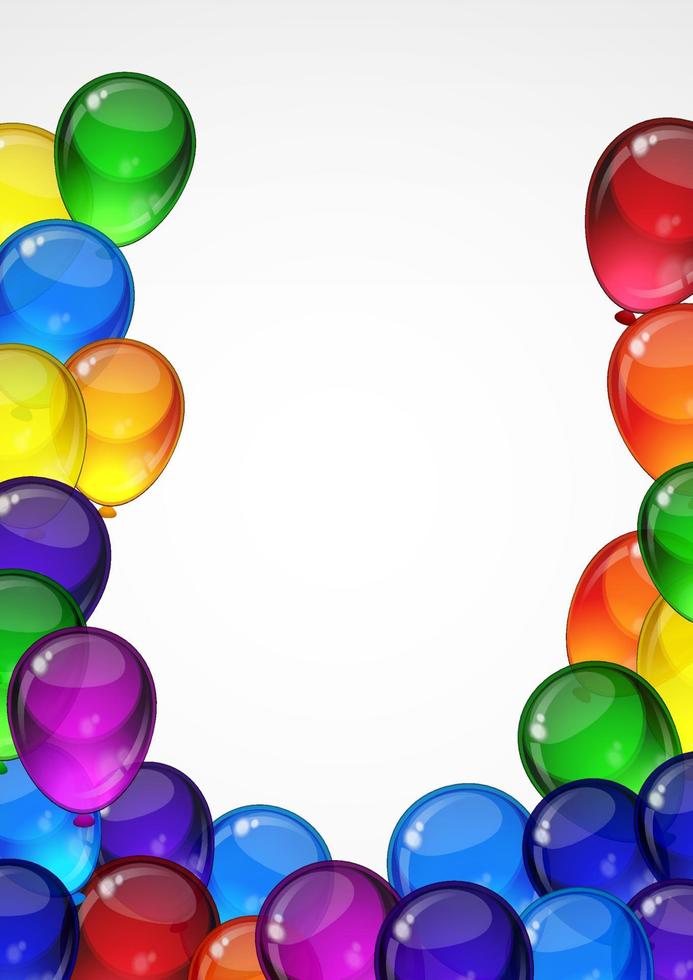 Colorful festive vector balloons on a white background for celebration, holiday, birthday party card with space for you text. A4 layout.