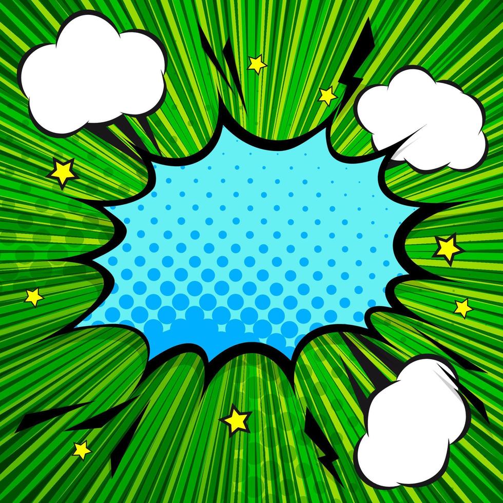 Retro comic design explosion on green background. vector