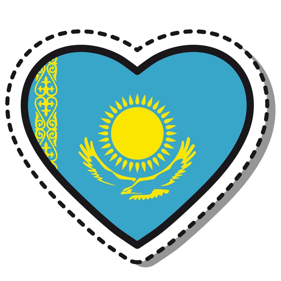 Flag Kazakhstan heart sticker on white background. Vintage vector love badge. Template design element. National day. Travel sign.