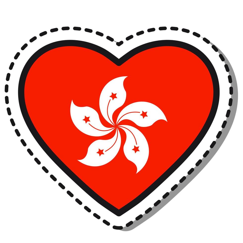 etiqueta engomada del corazón de Hong Kong de la bandera en el fondo blanco. insignia de amor vectorial vintage. elemento de diseño de plantilla. día Nacional. señal de viaje. vector