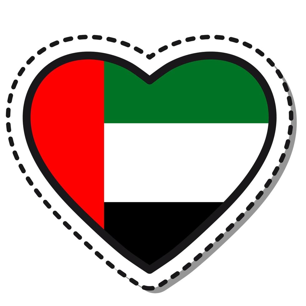 Flag UAE heart sticker on white background. Vintage vector love badge. Template design element. National day. Travel sign.