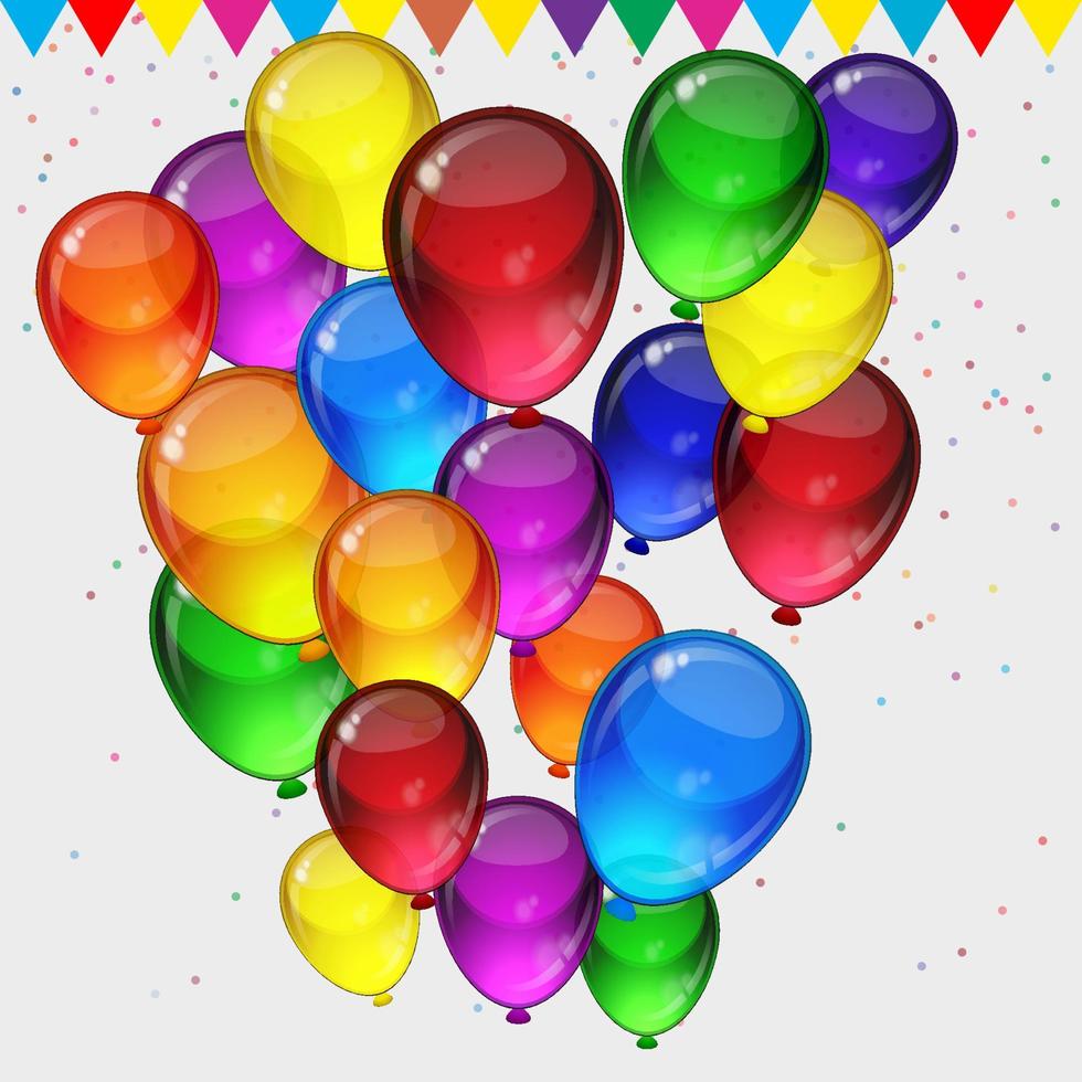 fondo vectorial de la fiesta de cumpleaños: coloridos globos festivos, confeti, cintas que vuelan para la tarjeta de celebraciones en un fondo blanco aislado con espacio para el texto. vector