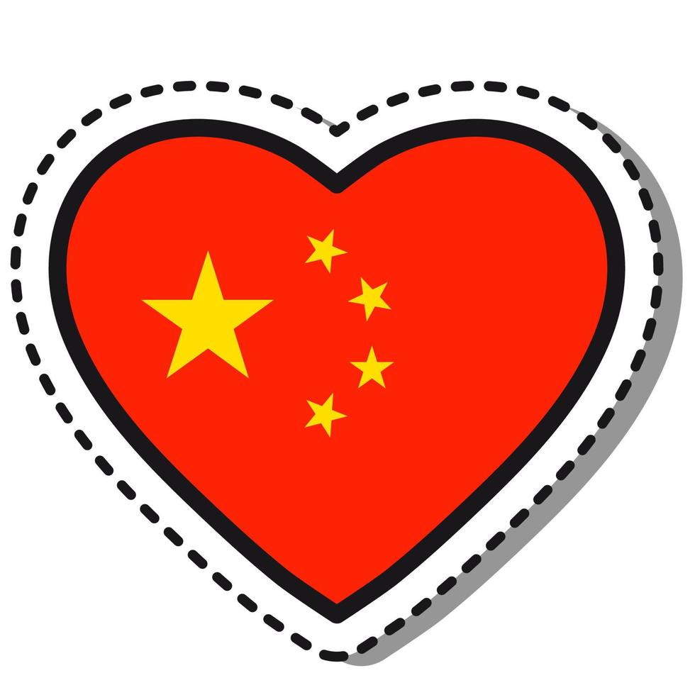 etiqueta engomada del corazón de China de la bandera en el fondo blanco. insignia de amor vectorial vintage. elemento de diseño de plantilla. día Nacional. señal de viaje. vector