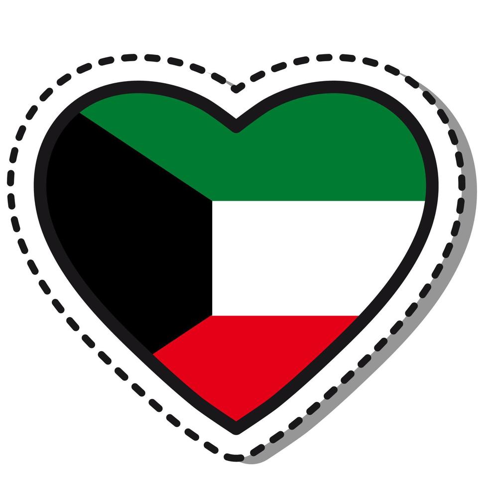 Flag Kuwait heart sticker on white background. Vintage vector love badge. Template design element. National day. Travel sign.