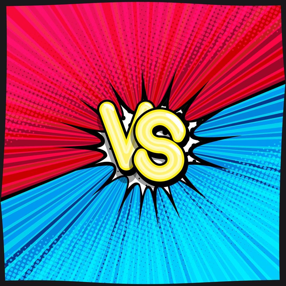 VS comic retro lettering with shadows, halftone pattern on retro poster background. Cloud of explosion with the inscription versus. Bright vector illustration in vintage pop art style.