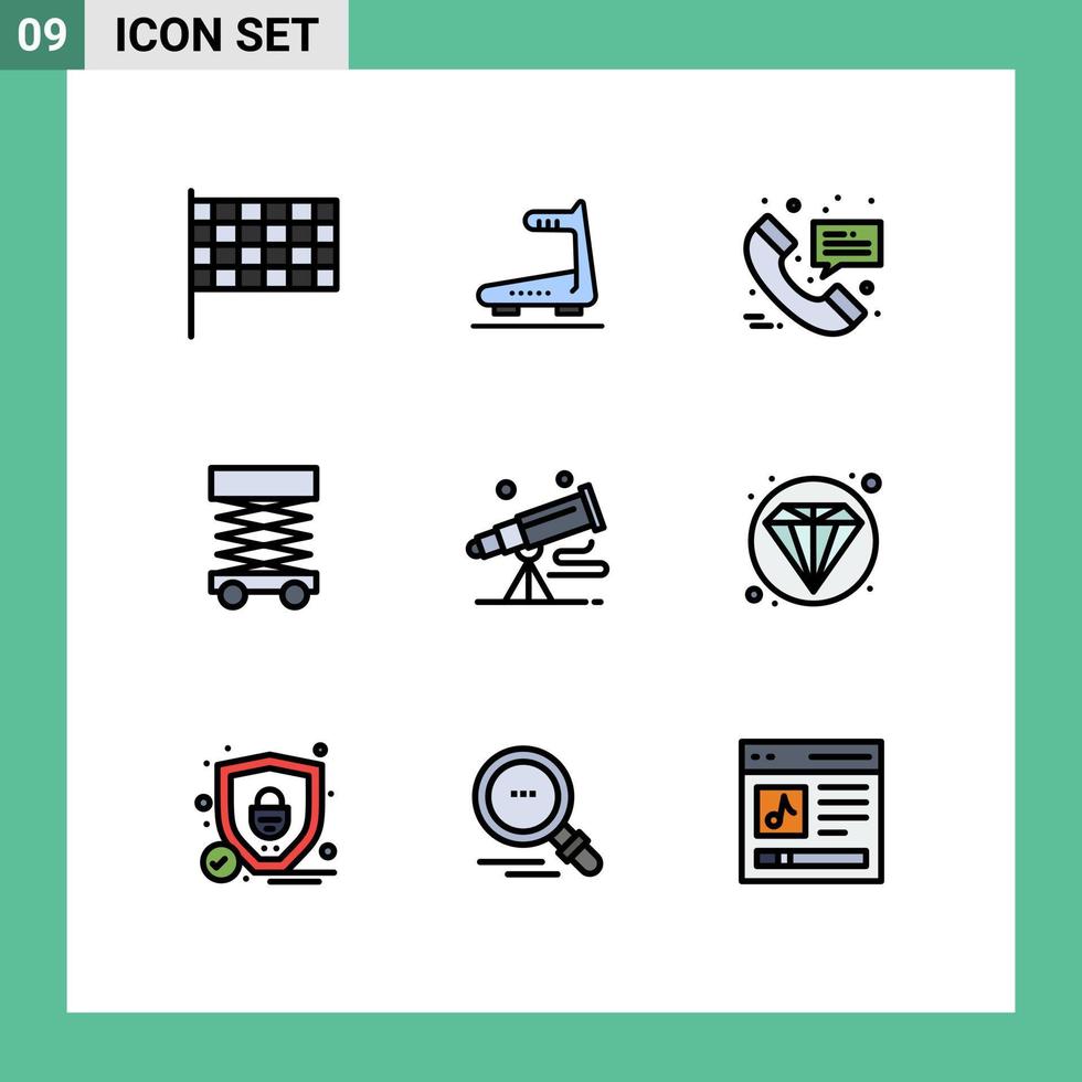 9 Filledline Flat Color concept for Websites Mobile and Apps telescope binoculars hospital call structure develop Editable Vector Design Elements