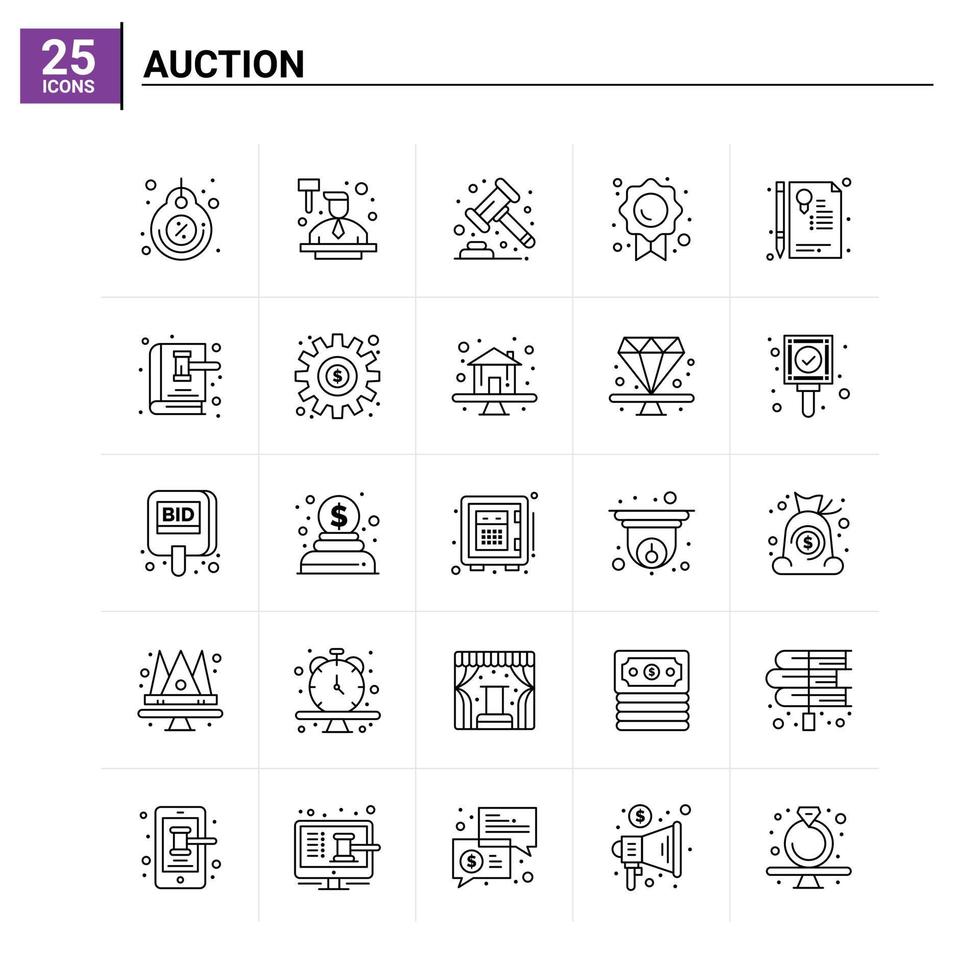 25 Auction icon set vector background