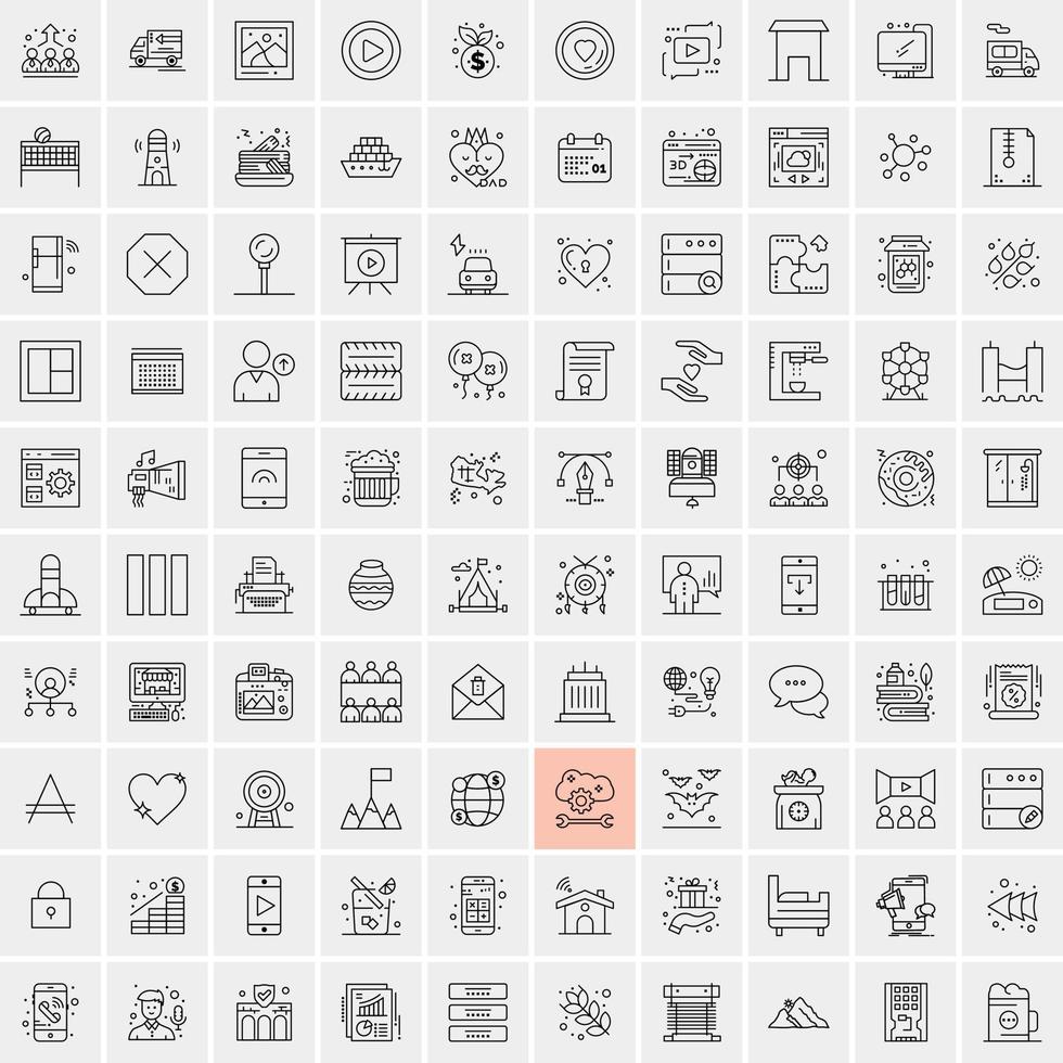 paquete de 100 iconos de líneas universales para móviles y web vector