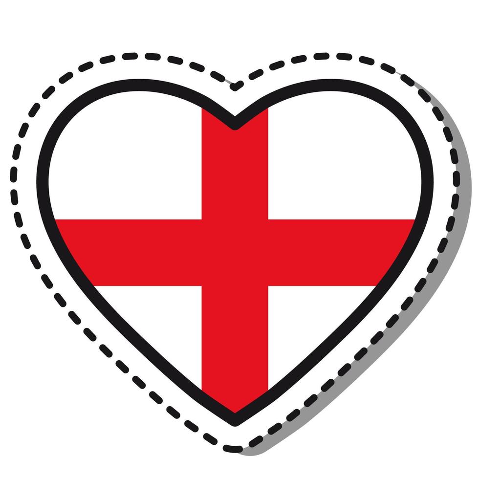 Flag England heart sticker on white background. Vintage vector love badge. Template design element. National day. Travel sign.