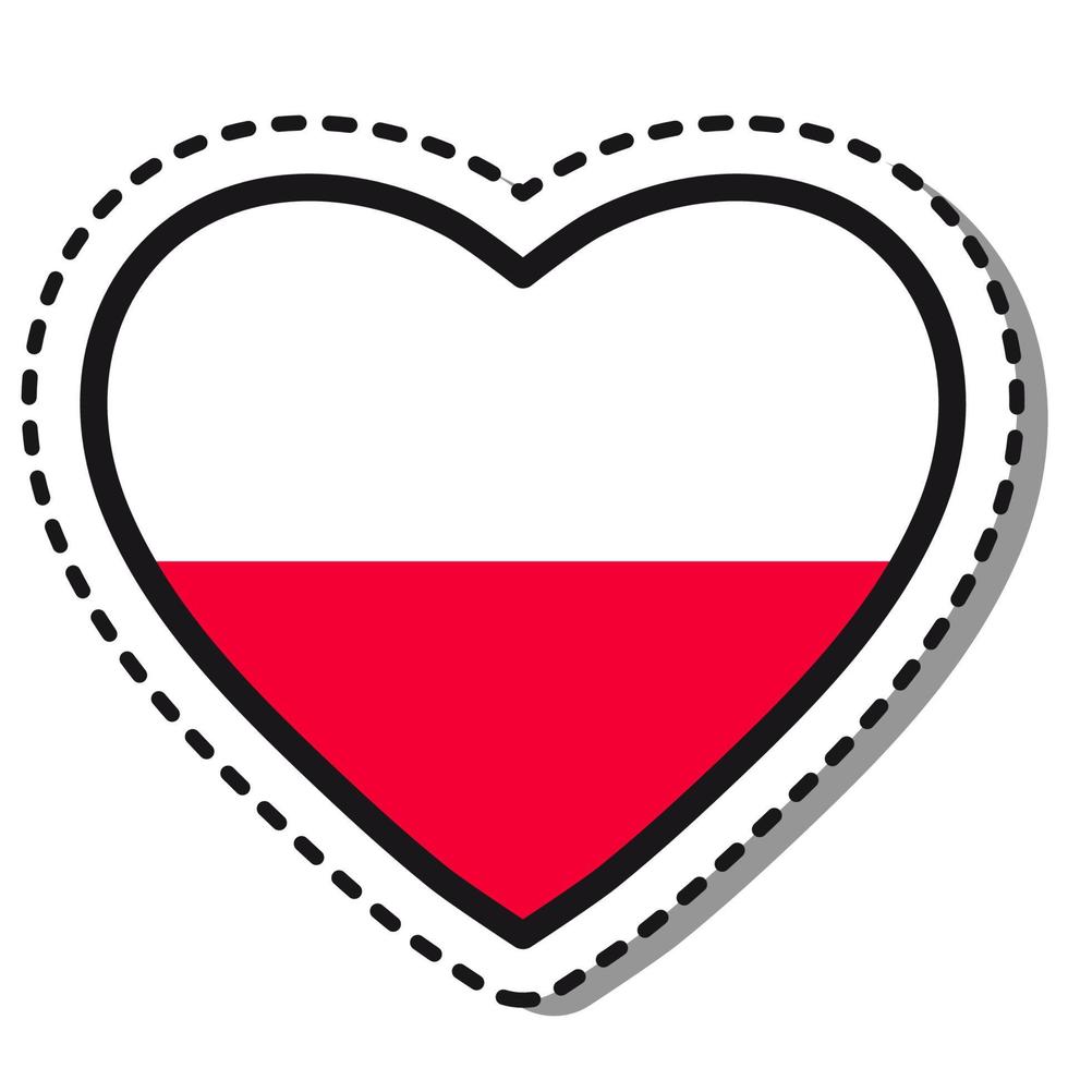 Flag Poland heart sticker on white background. Vintage vector love badge. Template design element. National day. Travel sign.