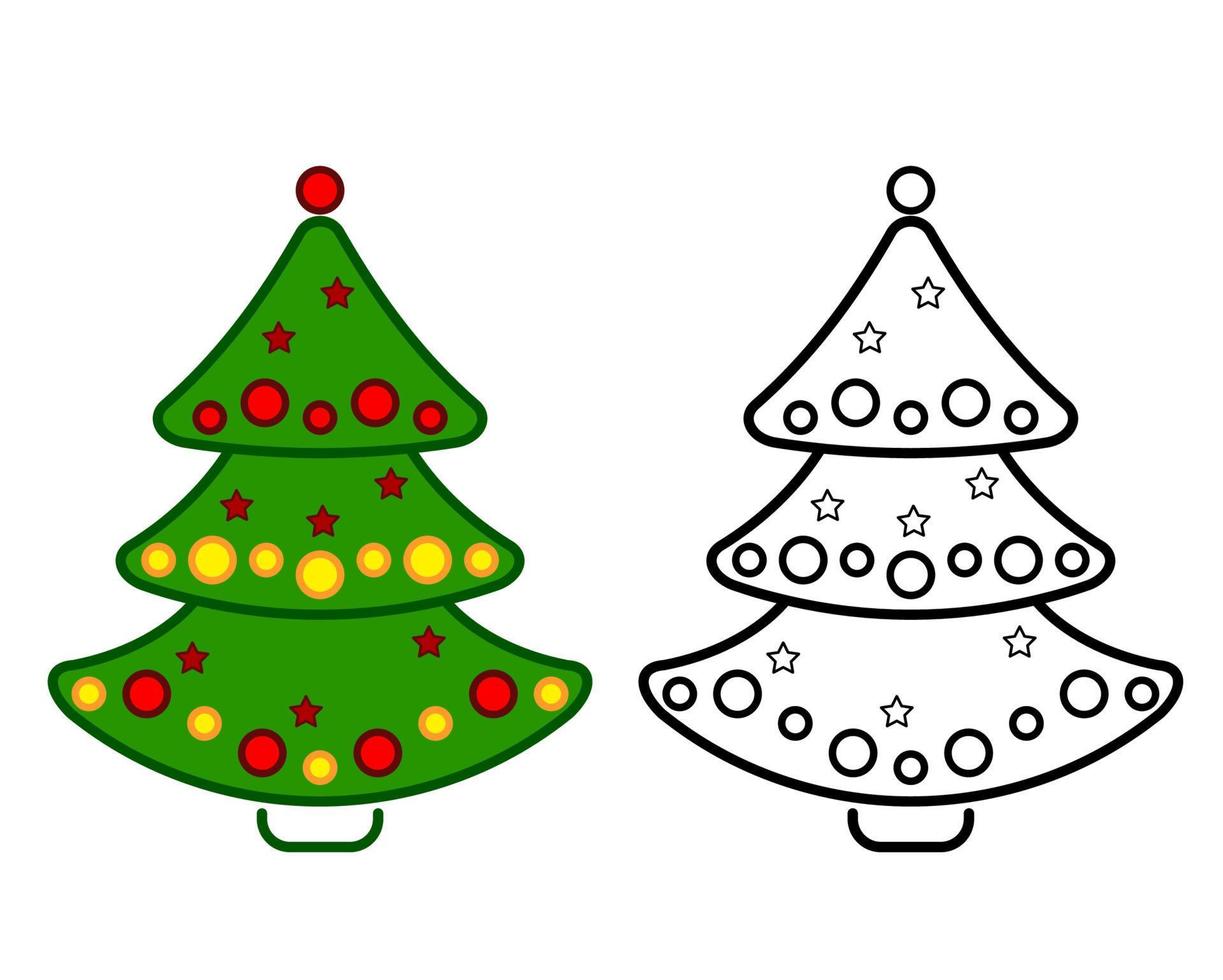 árbol de navidad, iconos de línea vectorial en un fondo blanco, colorante. vector