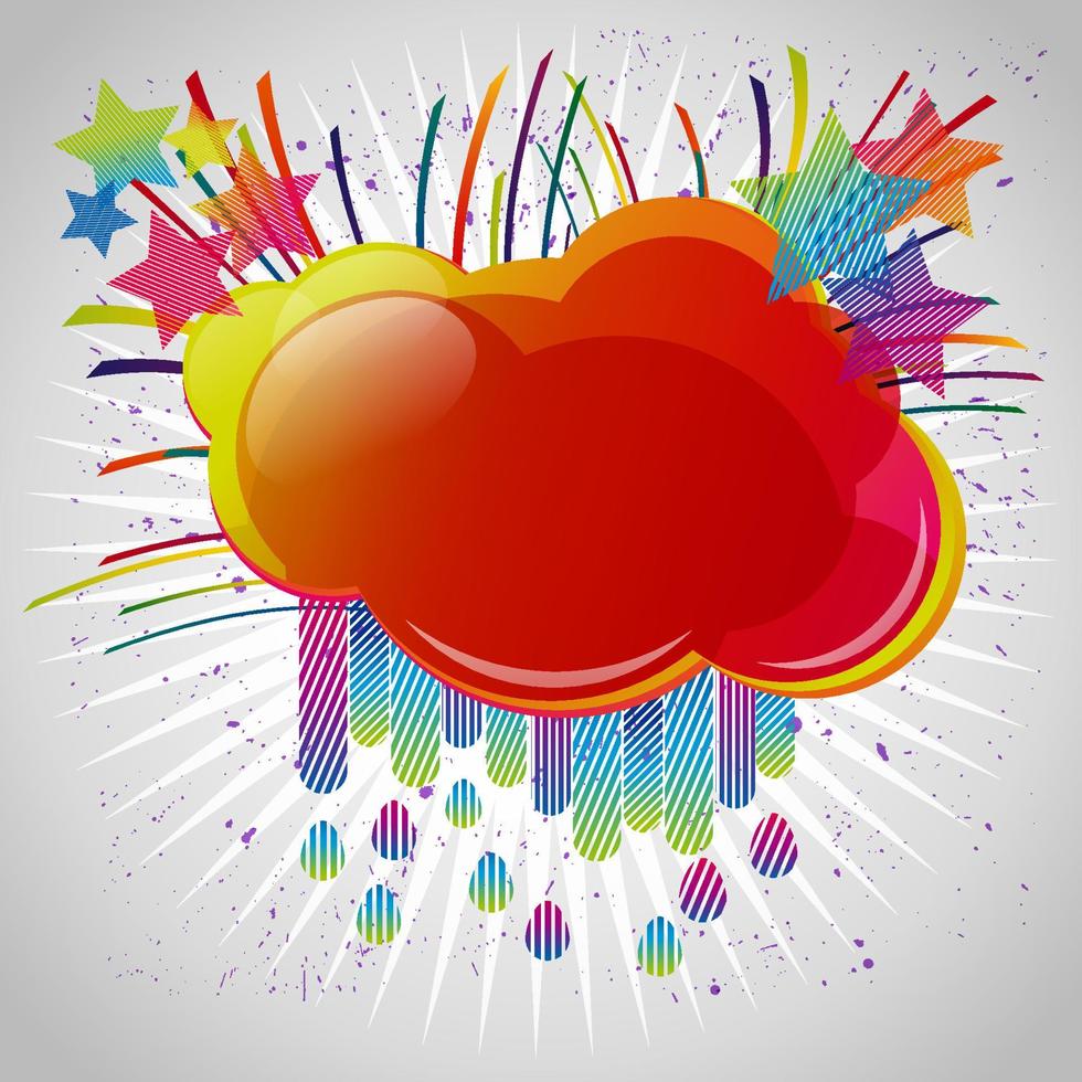 Abstract background with design elements. Cloud for your text, stars, raindrops. Vector illustration.