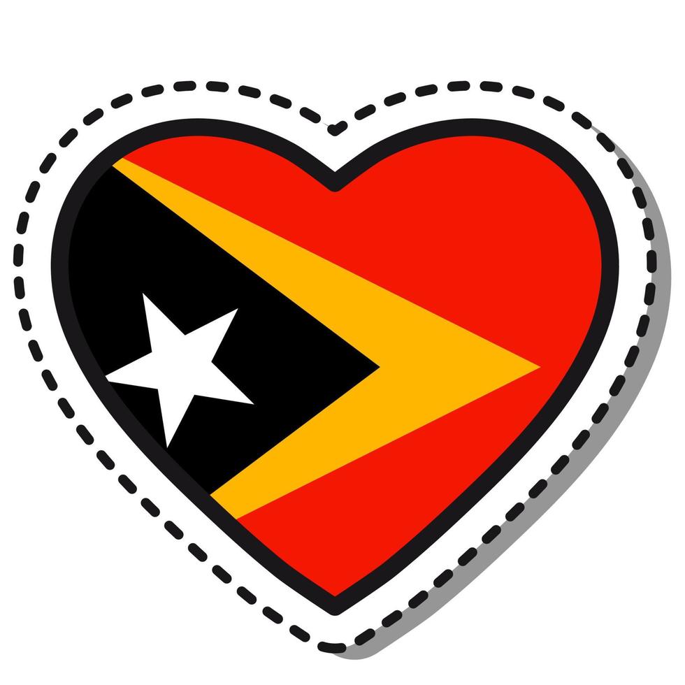 Flag East Timor heart sticker on white background. Vintage vector love badge. Template design element. National day. Travel sign.