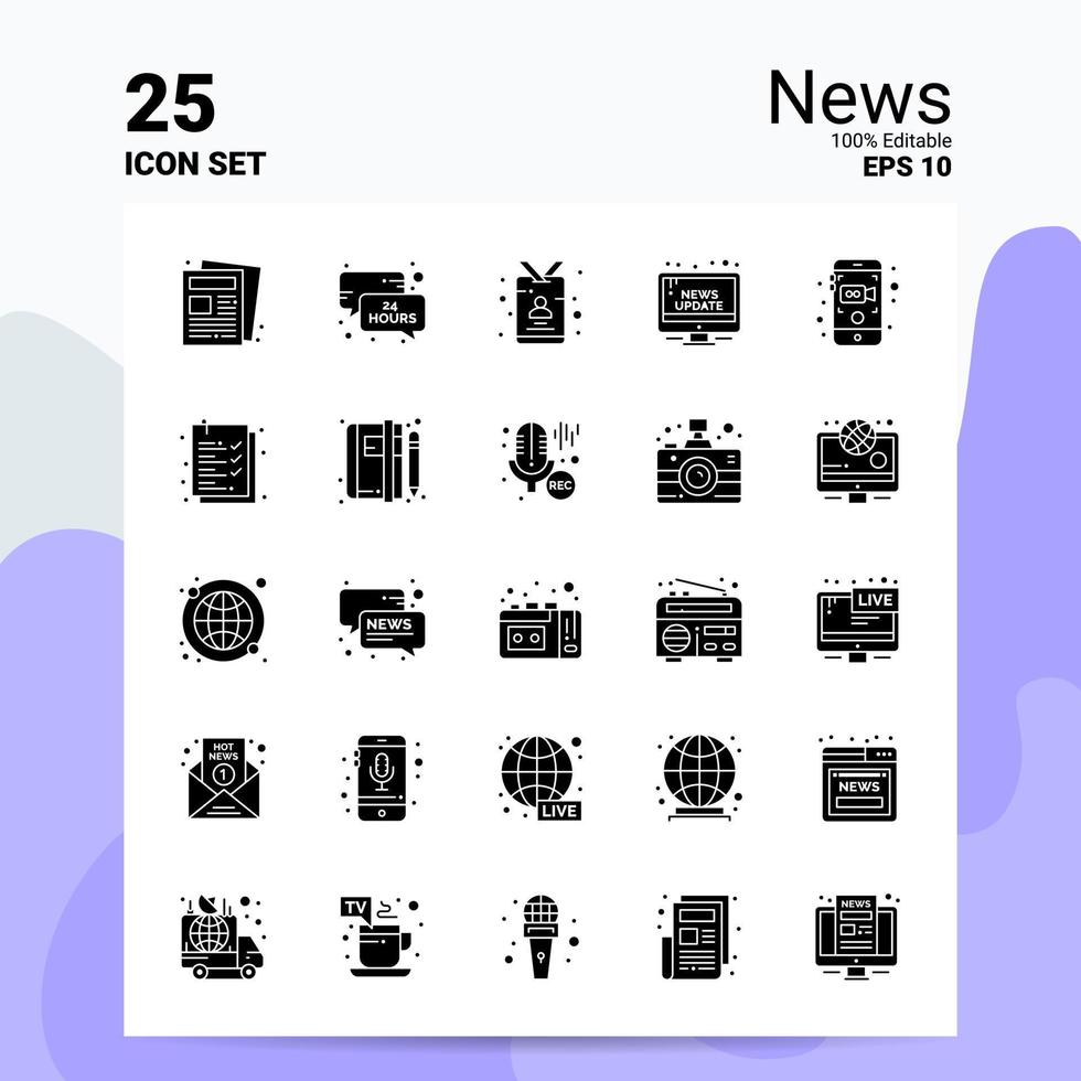 25 News Icon Set 100 Editable EPS 10 Files Business Logo Concept Ideas Solid Glyph icon design vector