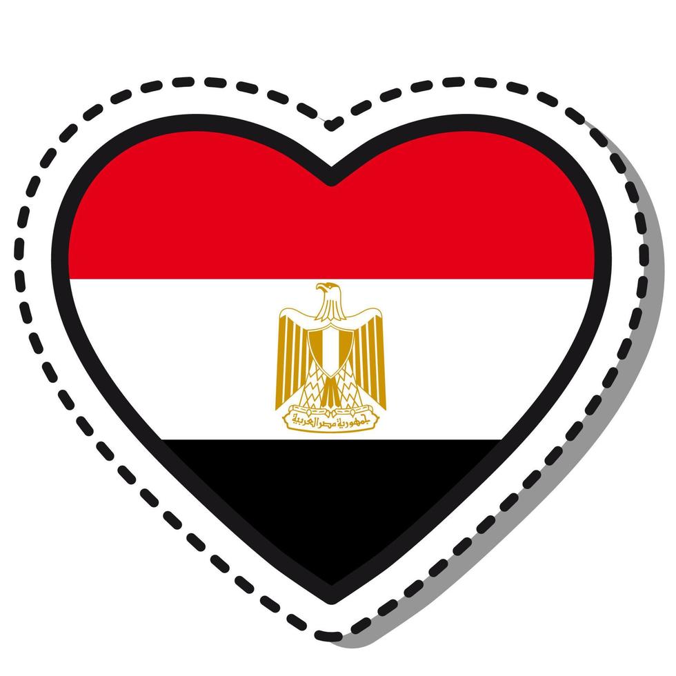 Flag Egypt heart sticker on white background. Vintage vector love badge. Template design element. National day. Travel sign.