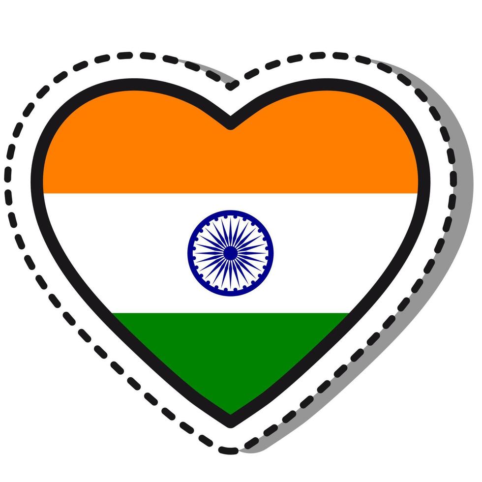 etiqueta engomada del corazón de la bandera india en el fondo blanco. insignia de amor vectorial vintage. elemento de diseño de plantilla. día Nacional. señal de viaje. vector