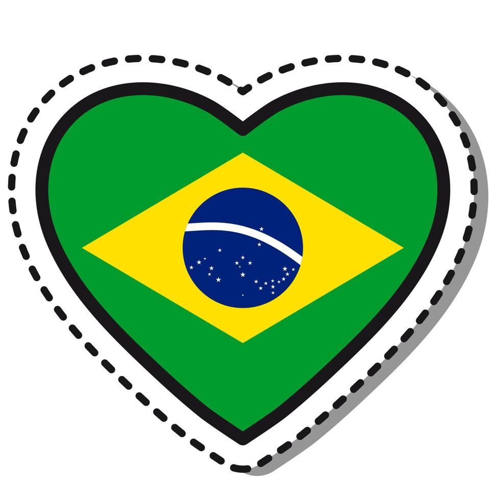 Etiqueta engomada del corazón de la bandera de Brasil sobre fondo blanco. insignia de amor vectorial vintage. elemento de diseño de plantilla. día Nacional. señal de viaje. vector