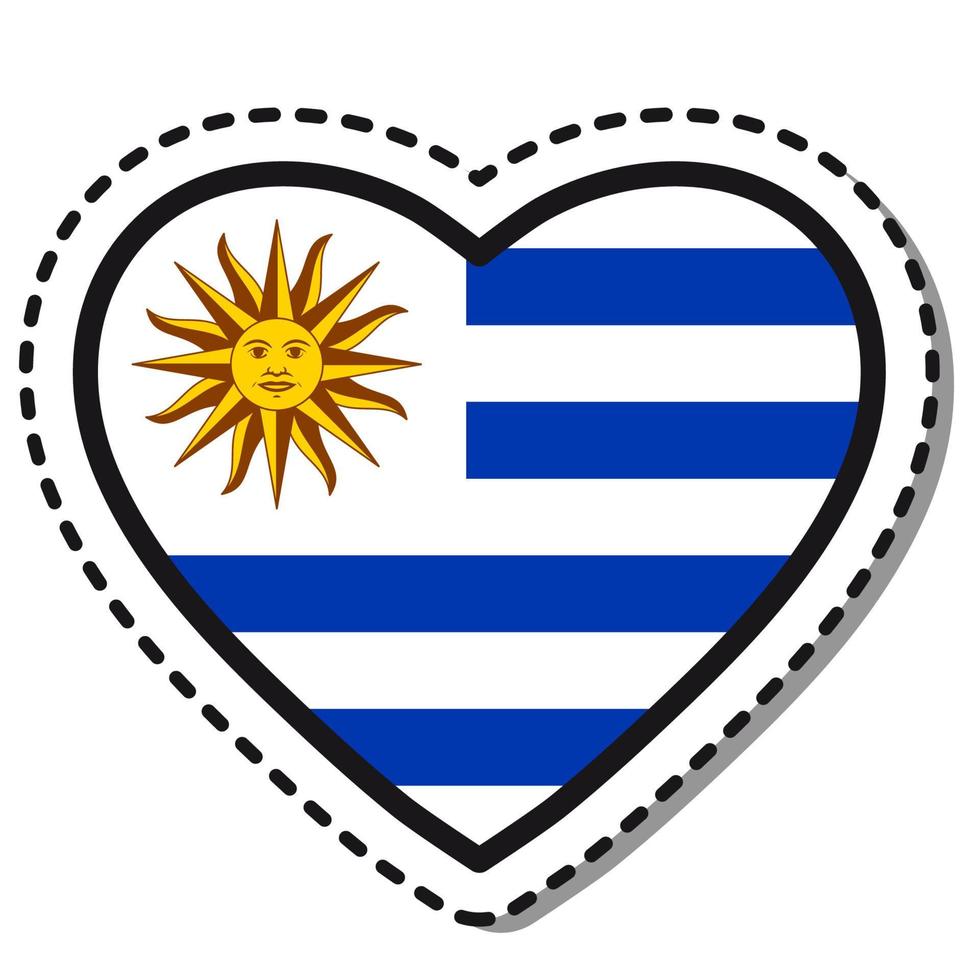 Flag Uruguay heart sticker on white background. Vintage vector love badge. Template design element. National day. Travel sign.