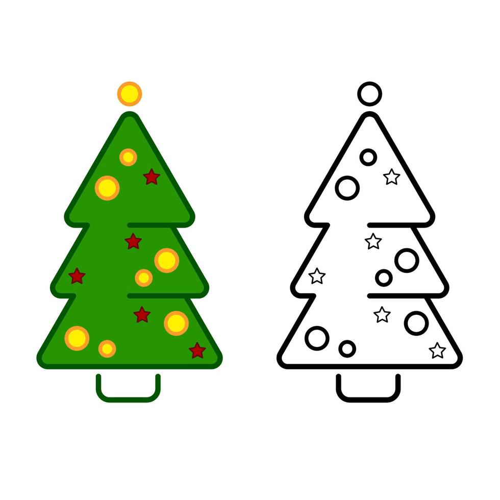 árbol de navidad, iconos de línea vectorial en un fondo blanco, colorante. vector