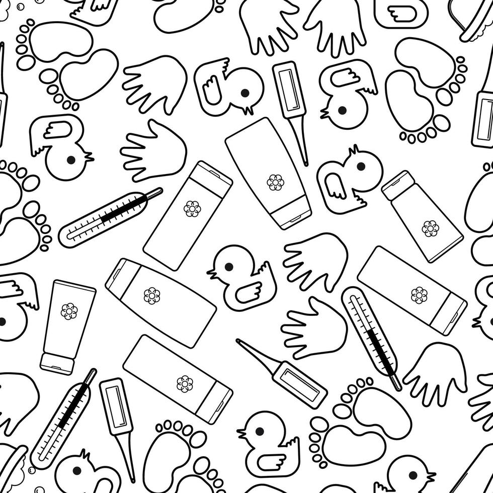 Cute baby seamless pattern, isolated line art decoration background. vector